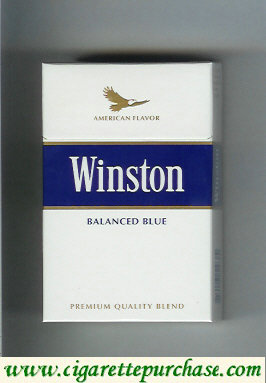 Winston with eagle from above on the top American Flavor Balanced Blue cigarettes hard box